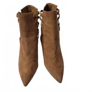 Aldo Ladies Tan Faux Suede Ankle Booties Heels Pointed Toe 4in Heel Rear Zip Sid